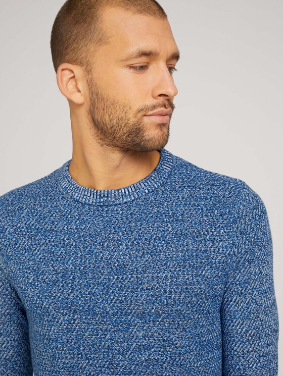Basic Strickpullover mit Bio-Baumwolle - Männer - navy blue white mouline Basic Strickpullover mit Bio-Baumwolle - Männer - navy blue white mouline - 9 - TOM TAILOR