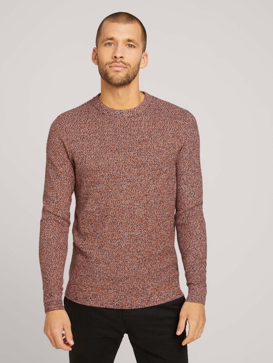 Basic Strickpullover mit Bio-Baumwolle - Männer - navy orange white mouline Basic Strickpullover mit Bio-Baumwolle - Männer - navy orange white mouline - 1 - TOM TAILOR
