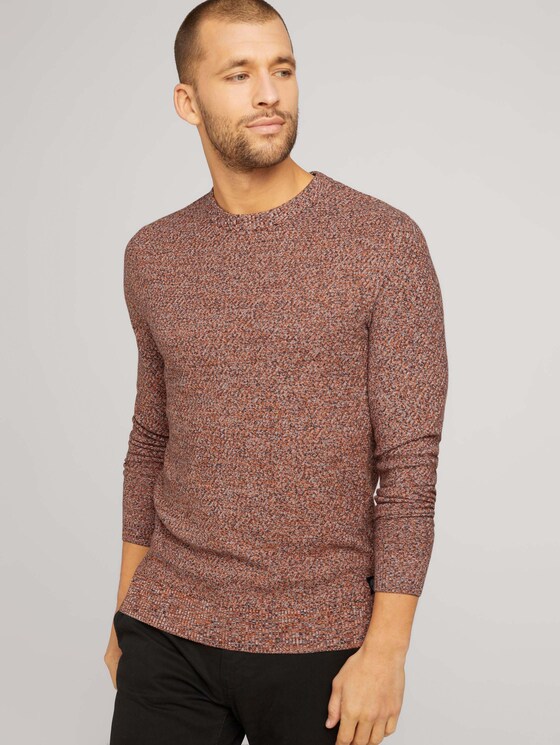 Basic Strickpullover mit Bio-Baumwolle - Männer - navy orange white mouline Basic Strickpullover mit Bio-Baumwolle - Männer - navy orange white mouline - 5 - TOM TAILOR