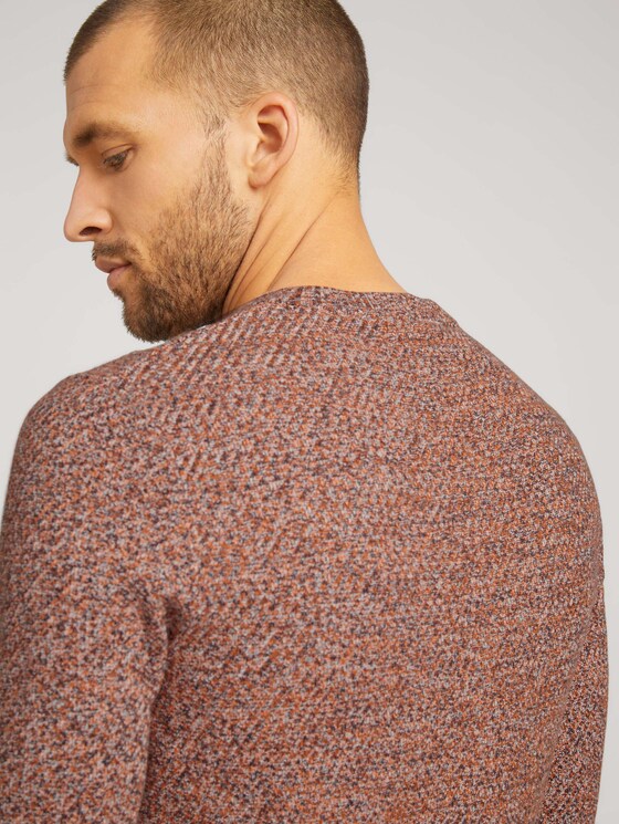 Basic Strickpullover mit Bio-Baumwolle - Männer - navy orange white mouline Basic Strickpullover mit Bio-Baumwolle - Männer - navy orange white mouline - 9 - TOM TAILOR