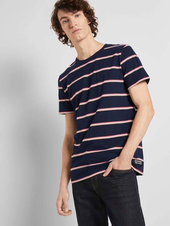 T-Shirt mit Streifenmuster - Männer - navy tricolor yarn dye stripe - 5 - TOM TAILOR Denim