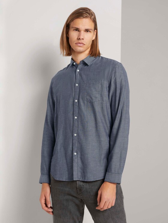 Fein strukturiertes Hemd mit Bio-Baumwolle - Männer - navy white dobby structure Fein strukturiertes Hemd mit Bio-Baumwolle - Männer - navy white dobby structure - 1 - TOM TAILOR Denim
