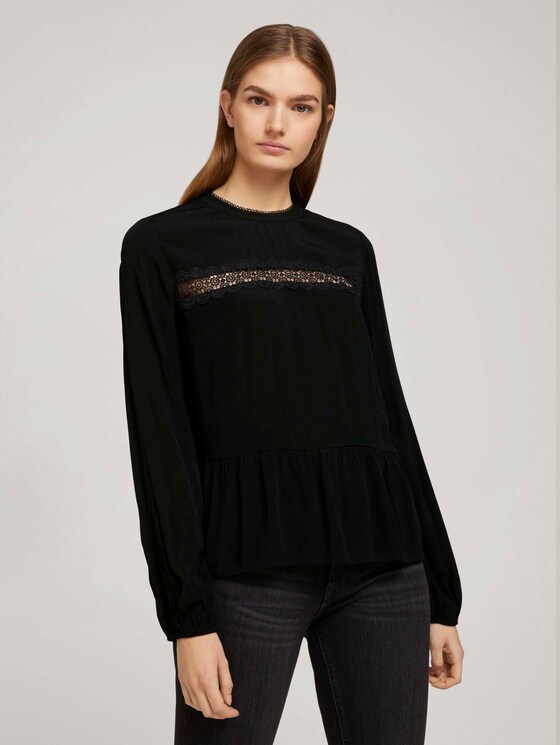 Stehkragenbluse mit Schößchen - Frauen - Deep Black Stehkragenbluse mit Schößchen - Frauen - Deep Black - 1 - TOM TAILOR Denim