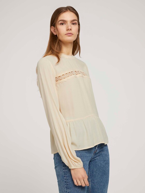 Stehkragenbluse mit Schößchen - Frauen - soft creme beige Stehkragenbluse mit Schößchen - Frauen - soft creme beige - 1 - TOM TAILOR Denim