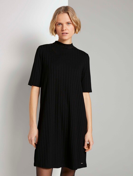 Kurzes Ripp Kleid mit Stehkragen - Frauen - Deep Black Kurzes Ripp Kleid mit Stehkragen - Frauen - Deep Black - 1 - TOM TAILOR Denim