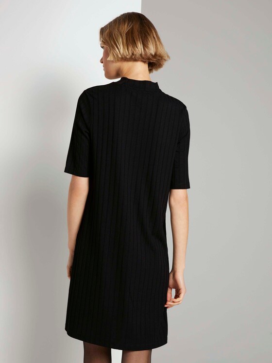 Kurzes Ripp Kleid mit Stehkragen - Frauen - Deep Black Kurzes Ripp Kleid mit Stehkragen - Frauen - Deep Black - 2 - TOM TAILOR Denim