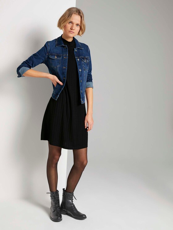 Kurzes Ripp Kleid mit Stehkragen - Frauen - Deep Black Kurzes Ripp Kleid mit Stehkragen - Frauen - Deep Black - 3 - TOM TAILOR Denim