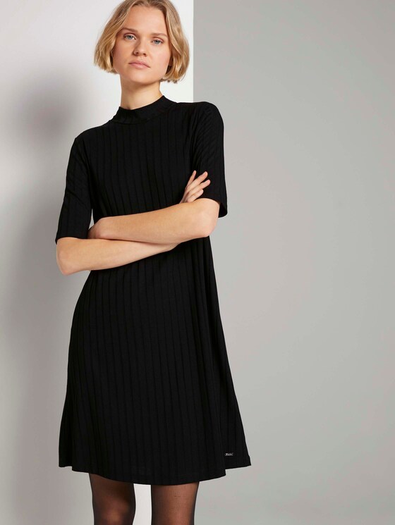 Kurzes Ripp Kleid mit Stehkragen - Frauen - Deep Black Kurzes Ripp Kleid mit Stehkragen - Frauen - Deep Black - 5 - TOM TAILOR Denim