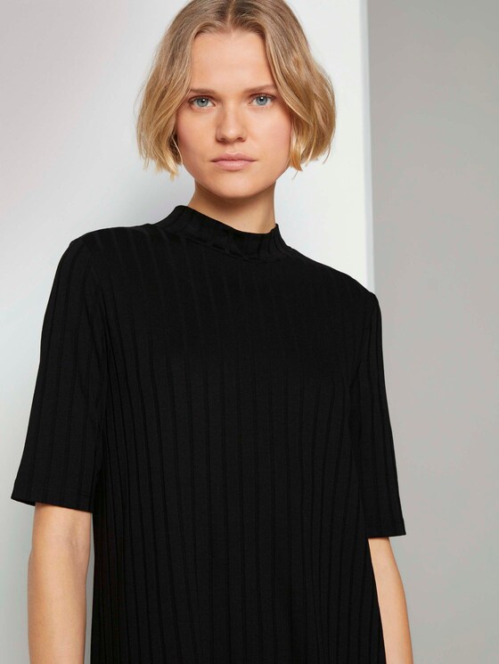 Kurzes Ripp Kleid mit Stehkragen - Frauen - Deep Black Kurzes Ripp Kleid mit Stehkragen - Frauen - Deep Black - 9 - TOM TAILOR Denim