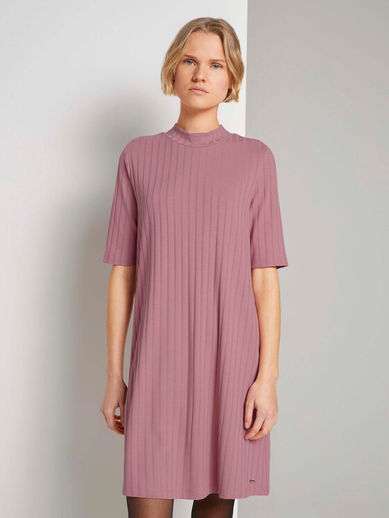Kurzes Ripp Kleid mit Stehkragen - Frauen - cozy rose melange Kurzes Ripp Kleid mit Stehkragen - Frauen - cozy rose melange - 1 - TOM TAILOR Denim