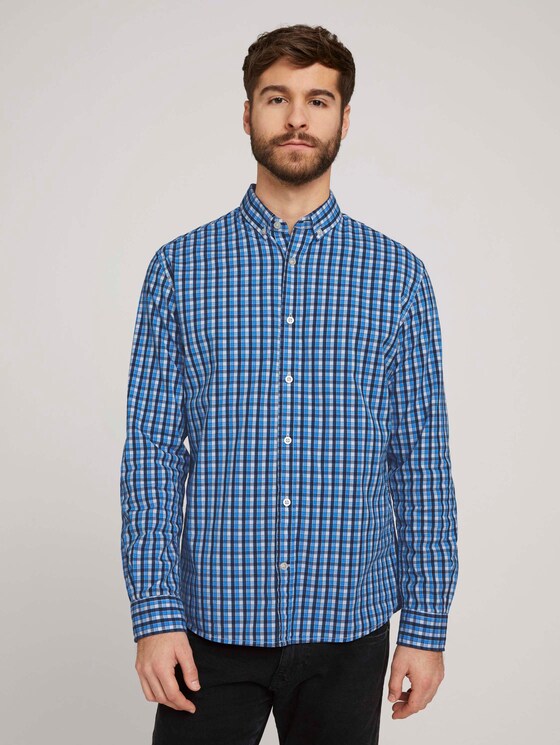 Karo Stretch Hemd - Männer - blue navy white check Karo Stretch Hemd - Männer - blue navy white check - 1 - TOM TAILOR