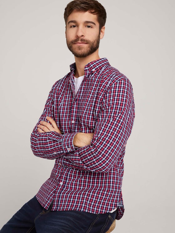 red small check shirt mens