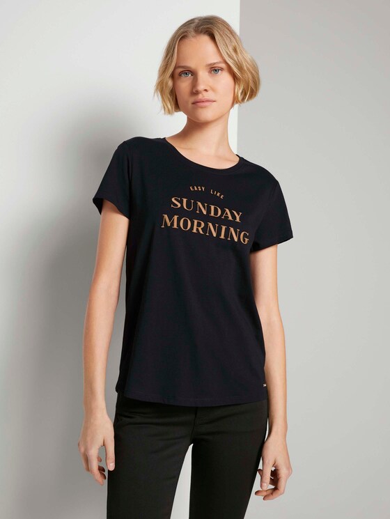 Besticktes T-Shirt mit Bio-Baumwolle - Frauen - Deep Black Besticktes T-Shirt mit Bio-Baumwolle - Frauen - Deep Black - 1 - TOM TAILOR Denim