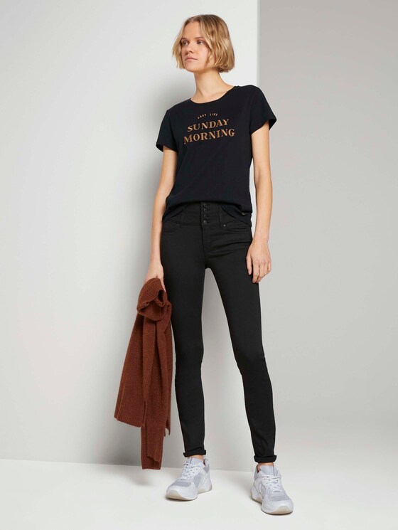 Besticktes T-Shirt mit Bio-Baumwolle - Frauen - Deep Black Besticktes T-Shirt mit Bio-Baumwolle - Frauen - Deep Black - 3 - TOM TAILOR Denim