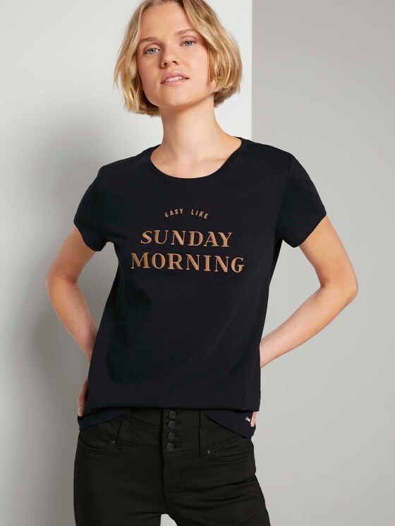 Besticktes T-Shirt mit Bio-Baumwolle - Frauen - Deep Black Besticktes T-Shirt mit Bio-Baumwolle - Frauen - Deep Black - 5 - TOM TAILOR Denim
