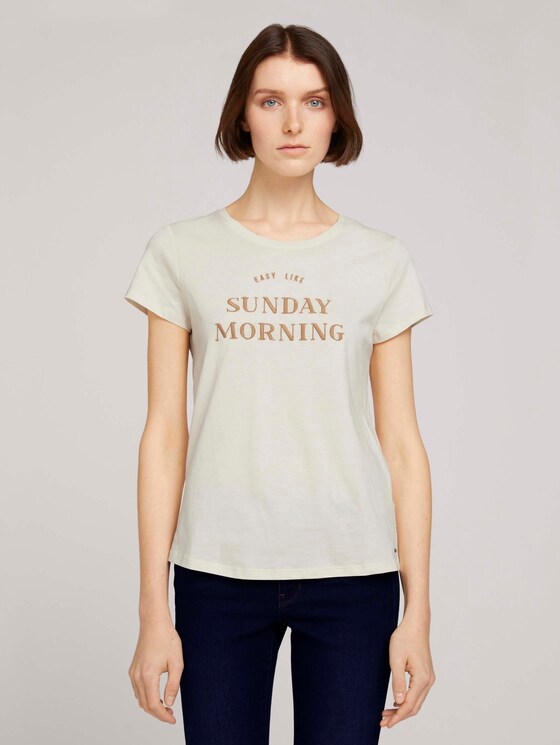 Besticktes T-Shirt mit Bio-Baumwolle - Frauen - soft creme beige Besticktes T-Shirt mit Bio-Baumwolle - Frauen - soft creme beige - 1 - TOM TAILOR Denim
