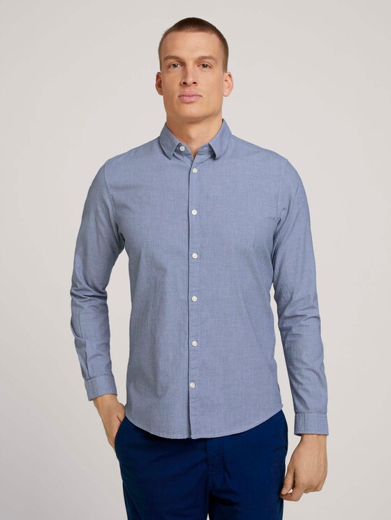 Slim fit overhemd met gestructureerde stof - Mannen - navy white structure Slim fit overhemd met gestructureerde stof - Mannen - navy white structure - 1 - TOM TAILOR