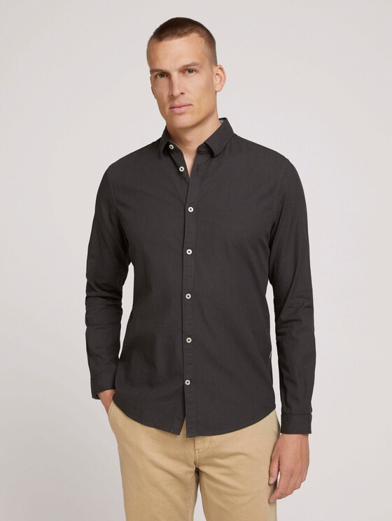Slim Fit Hemd mit Struktur - Männer - black dark grey structure Slim Fit Hemd mit Struktur - Männer - black dark grey structure - 1 - TOM TAILOR
