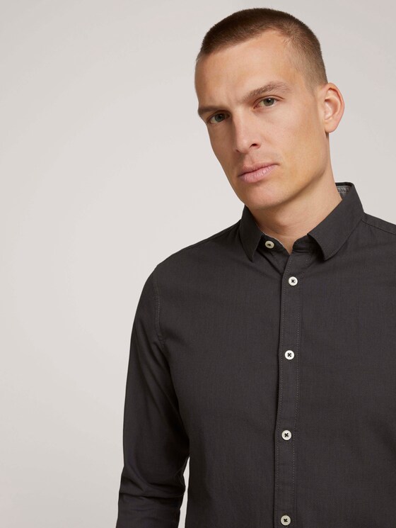 Slim Fit Hemd mit Struktur - Männer - black dark grey structure Slim Fit Hemd mit Struktur - Männer - black dark grey structure - 9 - TOM TAILOR