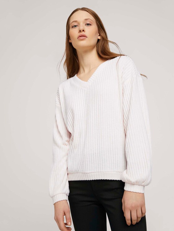 Langarmshirt mit V-Ausschnitt - Frauen - creme beige melange Langarmshirt mit V-Ausschnitt - Frauen - creme beige melange - 1 - TOM TAILOR Denim