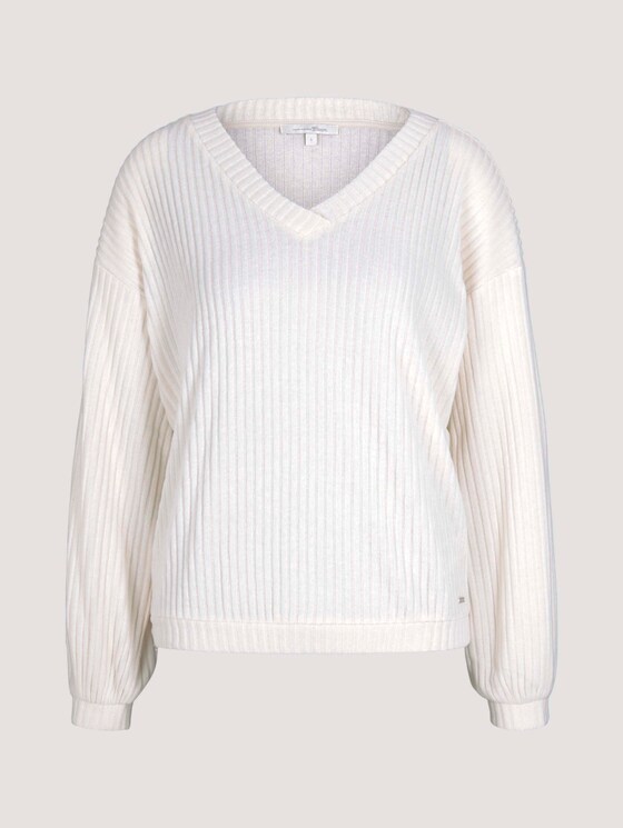 Langarmshirt mit V-Ausschnitt - Frauen - creme beige melange Langarmshirt mit V-Ausschnitt - Frauen - creme beige melange - 7 - TOM TAILOR Denim
