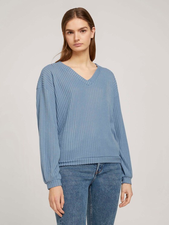 Langarmshirt mit V-Ausschnitt - Frauen - soft mid blue Langarmshirt mit V-Ausschnitt - Frauen - soft mid blue - 1 - TOM TAILOR Denim