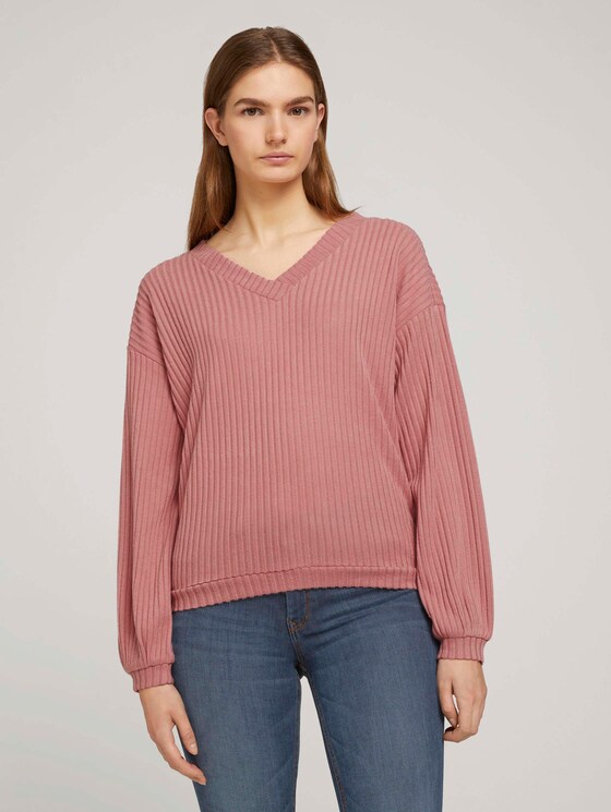 Langarmshirt mit V-Ausschnitt - Frauen - cozy rose Langarmshirt mit V-Ausschnitt - Frauen - cozy rose - 1 - TOM TAILOR Denim