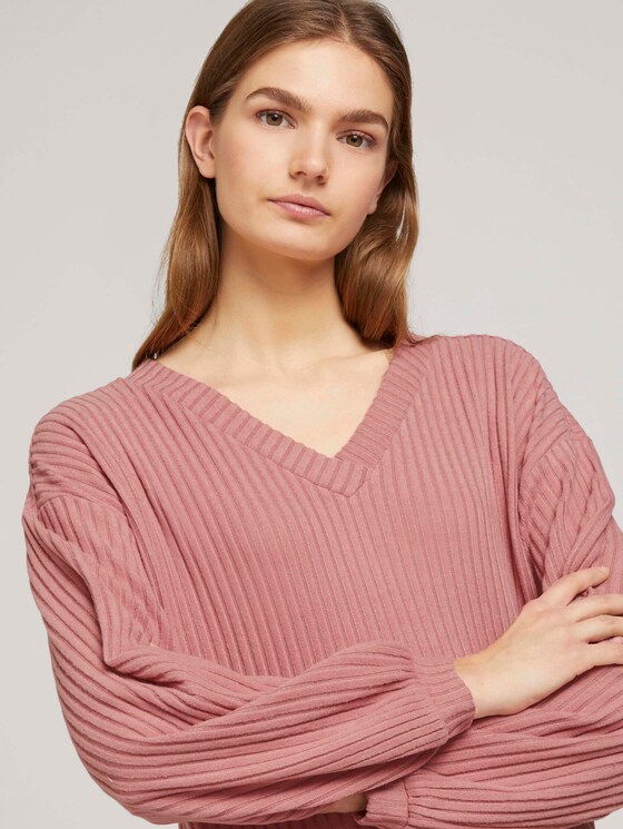 Langarmshirt mit V-Ausschnitt - Frauen - cozy rose Langarmshirt mit V-Ausschnitt - Frauen - cozy rose - 9 - TOM TAILOR Denim