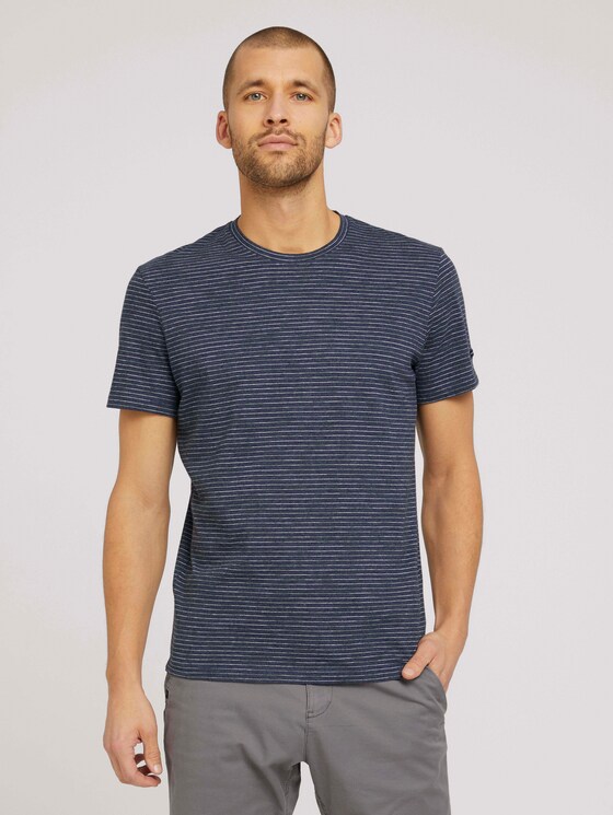 T-Shirt mit Streifenmuster - Männer - Sailor Blue Melange T-Shirt mit Streifenmuster - Männer - Sailor Blue Melange - 1 - TOM TAILOR