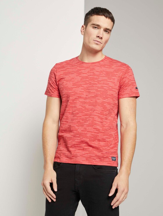 T-Shirt mit Streifenmuster - Männer - powerful red white melange T-Shirt mit Streifenmuster - Männer - powerful red white melange - 1 - TOM TAILOR