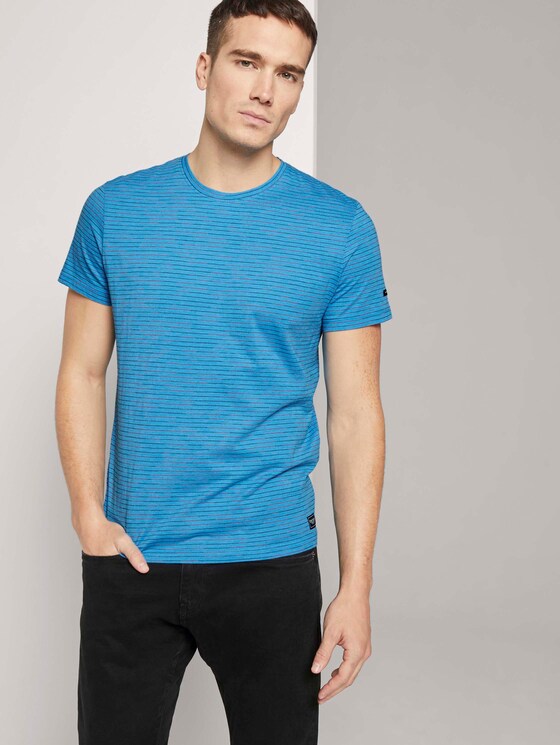 T-Shirt mit Streifenmuster - Männer - bright ibiza blue melange T-Shirt mit Streifenmuster - Männer - bright ibiza blue melange - 5 - TOM TAILOR