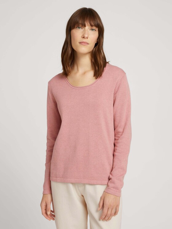 Knitted cotton sweater - Women - blush rose melange Knitted cotton sweater - Women - blush rose melange - 1 - TOM TAILOR