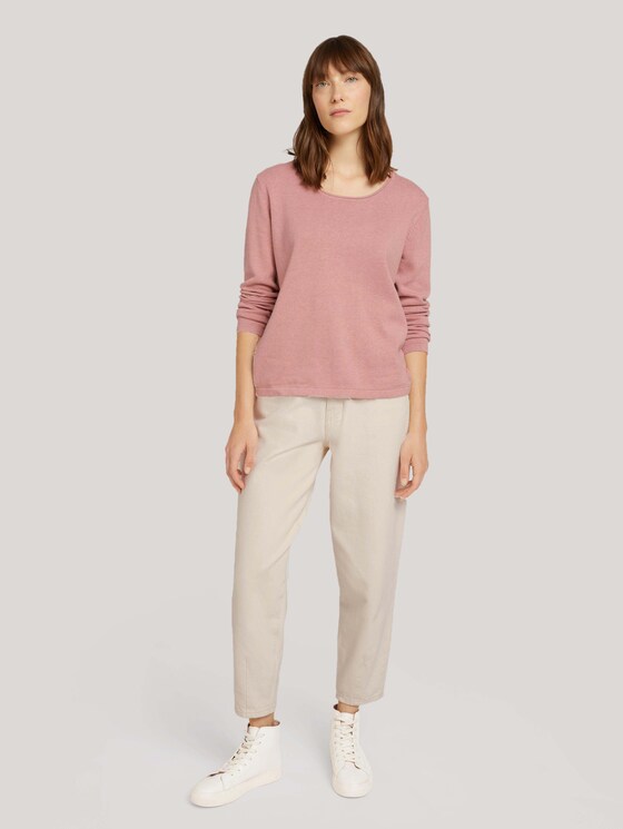 Knitted cotton sweater - Women - blush rose melange Knitted cotton sweater - Women - blush rose melange - 3 - TOM TAILOR