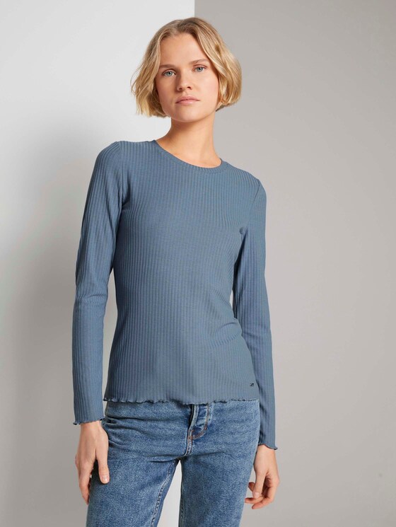 Langarmshirt aus feinem Ripp - Frauen - soft mid blue Langarmshirt aus feinem Ripp - Frauen - soft mid blue - 1 - TOM TAILOR Denim