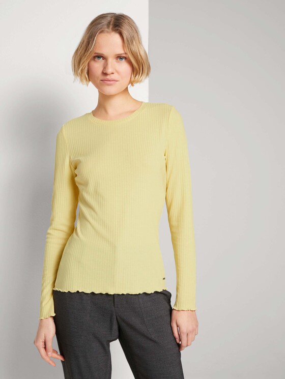 Langarmshirt aus feinem Ripp - Frauen - soft yellow Langarmshirt aus feinem Ripp - Frauen - soft yellow - 1 - TOM TAILOR Denim