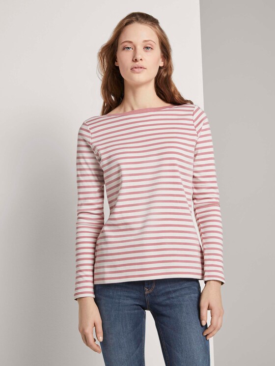 Gestreiftes Langarmshirt mit Bio-Baumwolle - Frauen - rose white stripe Gestreiftes Langarmshirt mit Bio-Baumwolle - Frauen - rose white stripe - 1 - TOM TAILOR Denim