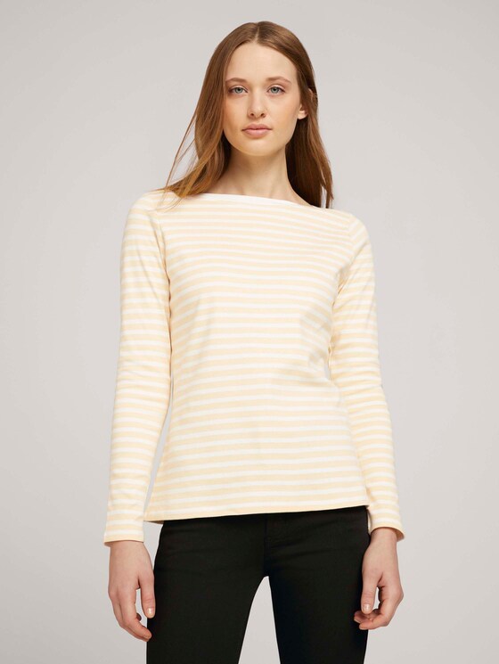 Gestreiftes Langarmshirt mit Bio-Baumwolle - Frauen - white yellow stripe Gestreiftes Langarmshirt mit Bio-Baumwolle - Frauen - white yellow stripe - 1 - TOM TAILOR Denim