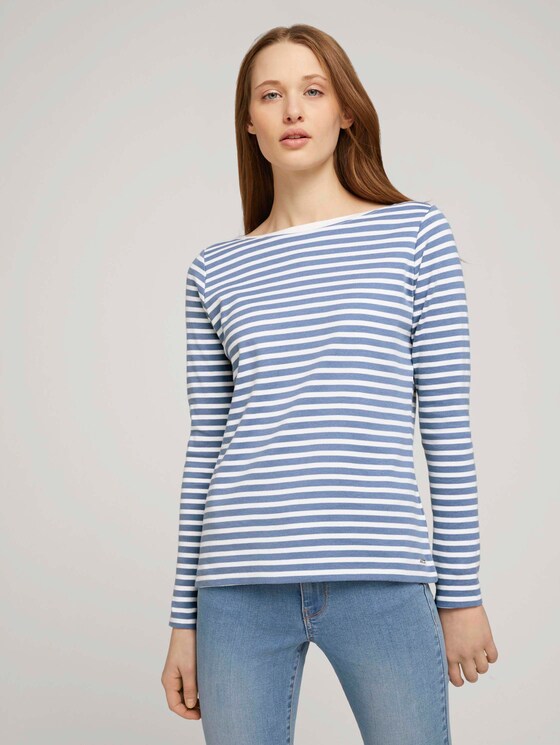 Gestreiftes Langarmshirt mit Bio-Baumwolle - Frauen - white blue stripe Gestreiftes Langarmshirt mit Bio-Baumwolle - Frauen - white blue stripe - 1 - TOM TAILOR Denim