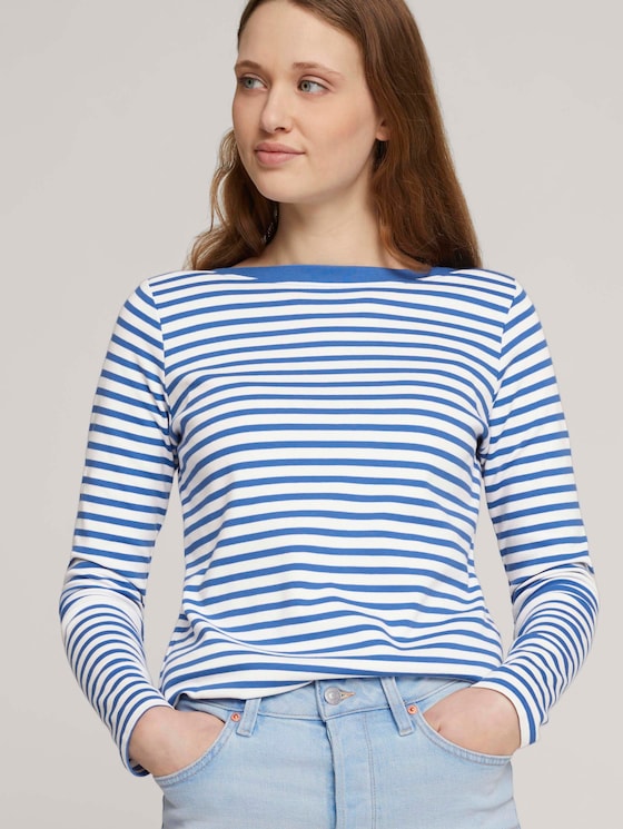 Gestreiftes Langarmshirt mit Bio-Baumwolle - Frauen - mid blue white stripe Gestreiftes Langarmshirt mit Bio-Baumwolle - Frauen - mid blue white stripe - 5 - TOM TAILOR Denim
