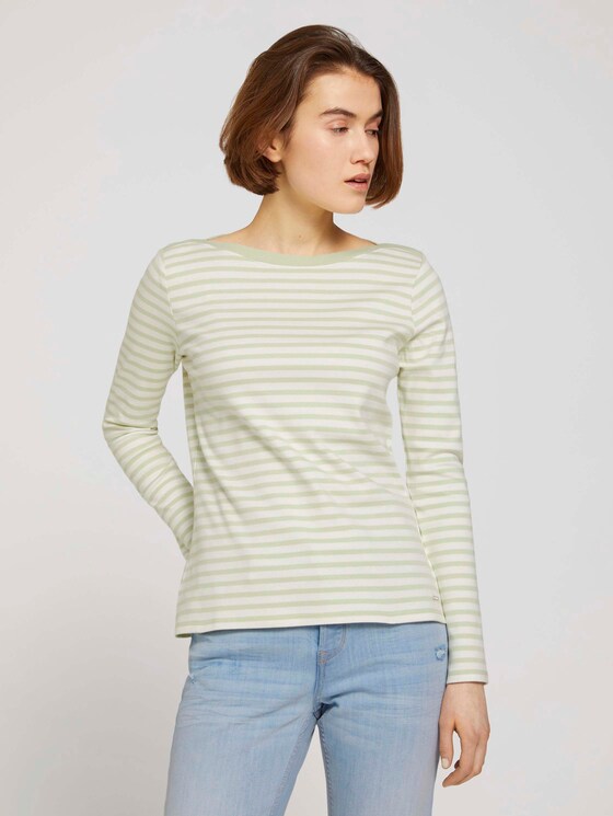 Gestreiftes Langarmshirt mit Bio-Baumwolle - Frauen - pine green white stripe Gestreiftes Langarmshirt mit Bio-Baumwolle - Frauen - pine green white stripe - 1 - TOM TAILOR Denim