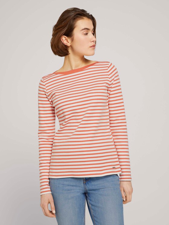 Gestreiftes Langarmshirt mit Bio-Baumwolle - Frauen - Bleached Coral Gestreiftes Langarmshirt mit Bio-Baumwolle - Frauen - Bleached Coral - 1 - TOM TAILOR Denim