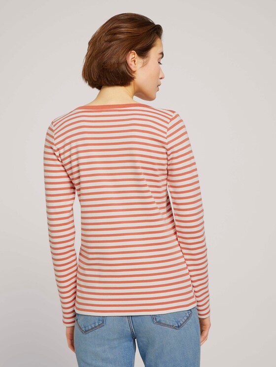 Gestreiftes Langarmshirt mit Bio-Baumwolle - Frauen - Bleached Coral Gestreiftes Langarmshirt mit Bio-Baumwolle - Frauen - Bleached Coral - 2 - TOM TAILOR Denim