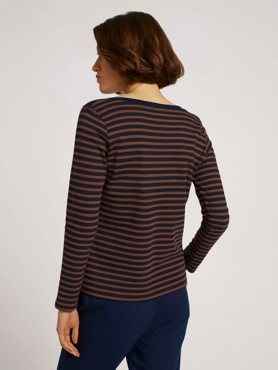 Gestreiftes Langarmshirt mit Bio-Baumwolle - Frauen - blue brown stripe Gestreiftes Langarmshirt mit Bio-Baumwolle - Frauen - blue brown stripe - 2 - TOM TAILOR Denim