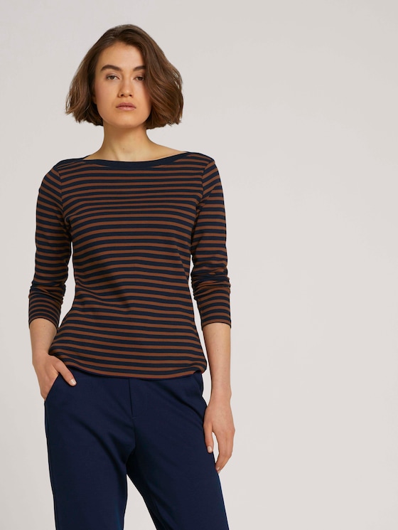 Gestreiftes Langarmshirt mit Bio-Baumwolle - Frauen - blue brown stripe Gestreiftes Langarmshirt mit Bio-Baumwolle - Frauen - blue brown stripe - 5 - TOM TAILOR Denim