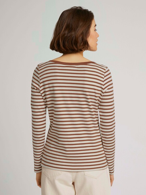Gestreiftes Langarmshirt mit Bio-Baumwolle - Frauen - white brown stripe Gestreiftes Langarmshirt mit Bio-Baumwolle - Frauen - white brown stripe - 2 - TOM TAILOR Denim