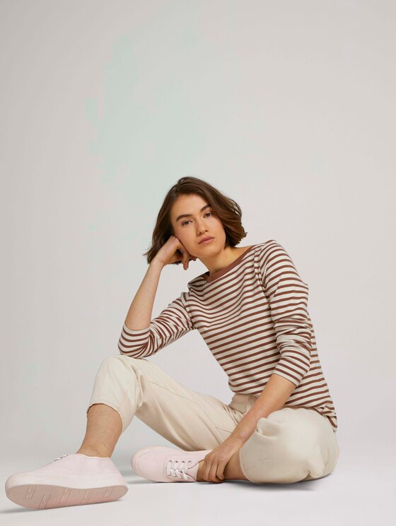 Gestreiftes Langarmshirt mit Bio-Baumwolle - Frauen - white brown stripe Gestreiftes Langarmshirt mit Bio-Baumwolle - Frauen - white brown stripe - 3 - TOM TAILOR Denim