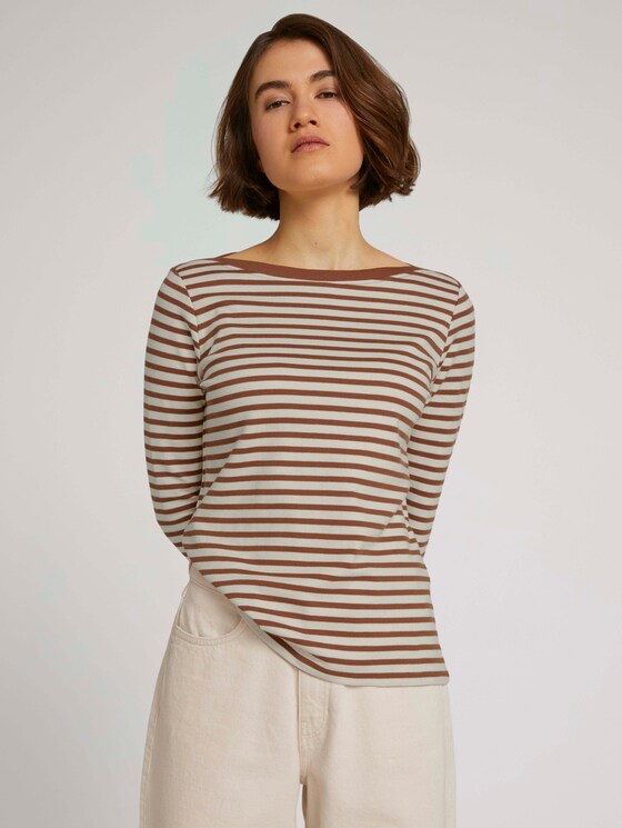 Gestreiftes Langarmshirt mit Bio-Baumwolle - Frauen - white brown stripe Gestreiftes Langarmshirt mit Bio-Baumwolle - Frauen - white brown stripe - 5 - TOM TAILOR Denim