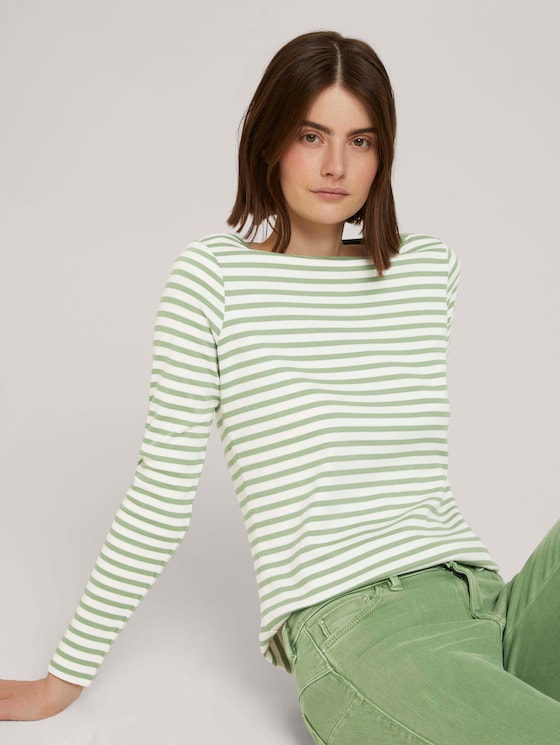 Gestreiftes Langarmshirt mit Bio-Baumwolle - Frauen - green white stripe Gestreiftes Langarmshirt mit Bio-Baumwolle - Frauen - green white stripe - 5 - TOM TAILOR Denim