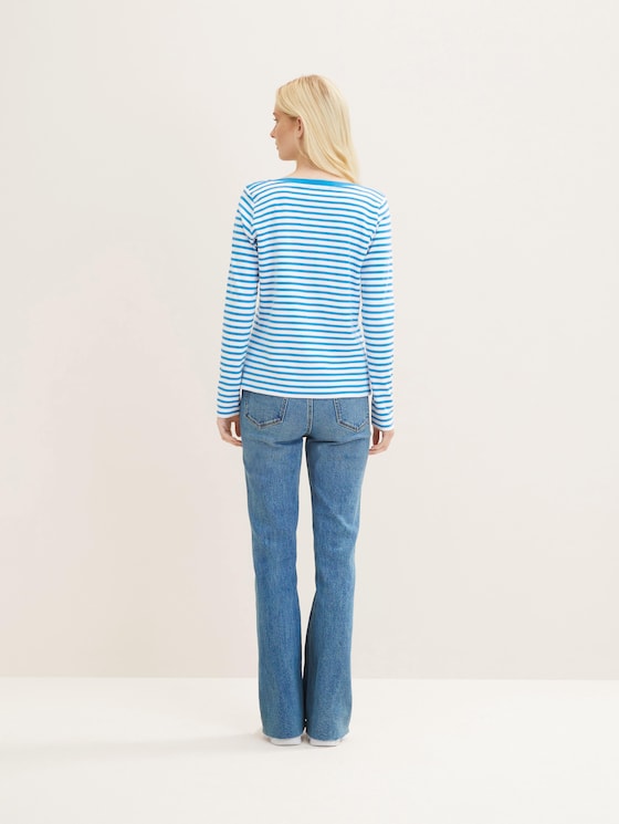 Striped long-sleeved shirt with organic cotton by Denim Female, white mid blue stripe