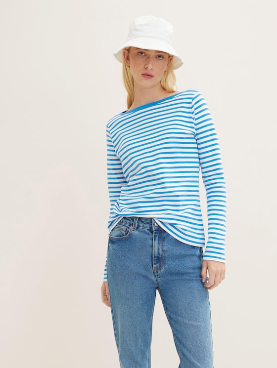 Striped long-sleeved shirt with organic cotton by Denim Female, white mid blue stripe